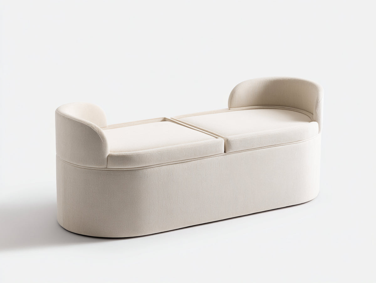 Panca imbottita 128×50×60 cm - tessuto crema - linea ovale per camera da letto