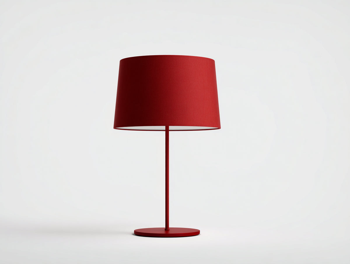 Lampada da scrivania 36×36×62 cm - metallo rosso e paralume tessile - luce da comodino dallo stile essenziale per camera da letto