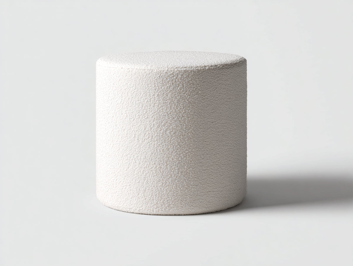 Pedale cilindrico 46×46×48 cm - tessuto bouclé bianco - seduta compatta con base integrale per Camera Da Letto