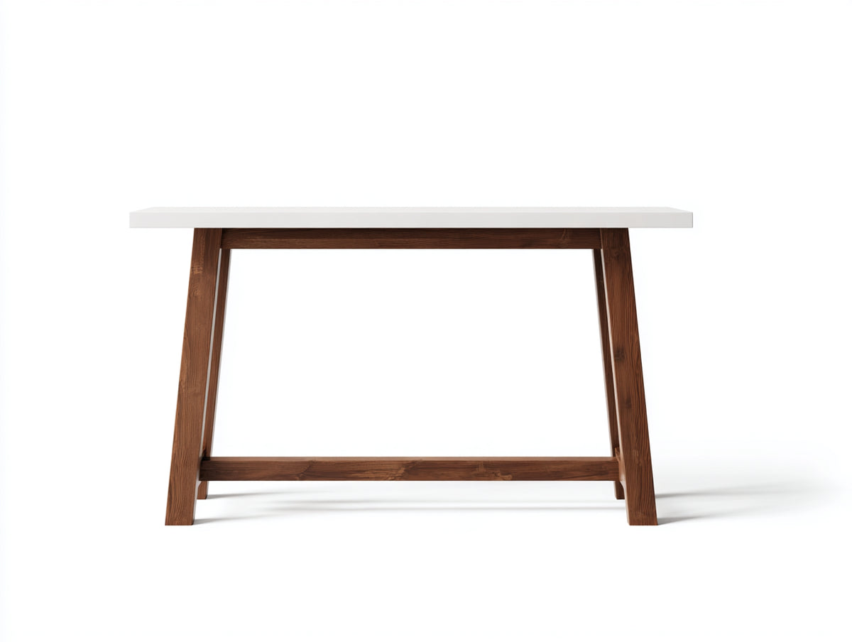 Console 120×35×78 cm - piano bianco e legno marrone scuro - struttura aperta con traversa per camera da letto