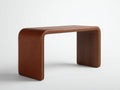 Console 120×38×78 cm - pelle cognac e legno noce scuro - struttura continua con angoli curvi per camera da letto