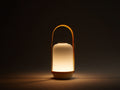 Lampada Da Scrivania portatile 16×16×35 cm - vetro satinato e pelle cognac - corpo cilindrico con luce LED per camera da letto