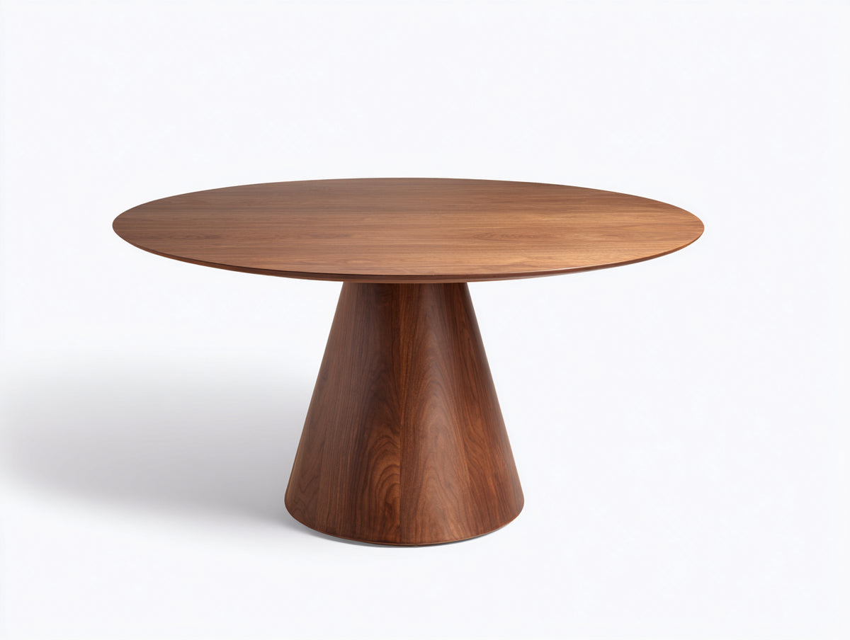 Tavolino Da Caffè 105×105×44 cm - legno noce caldo - piano rotondo sottile con piedistallo conico per soggiorno