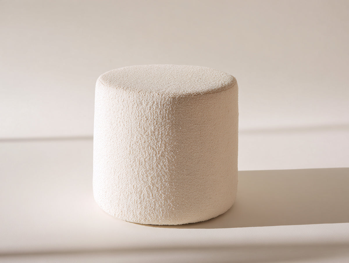 Pouf cilindrico 44×44×45 cm - tessuto crema - profilo morbido per camera da letto