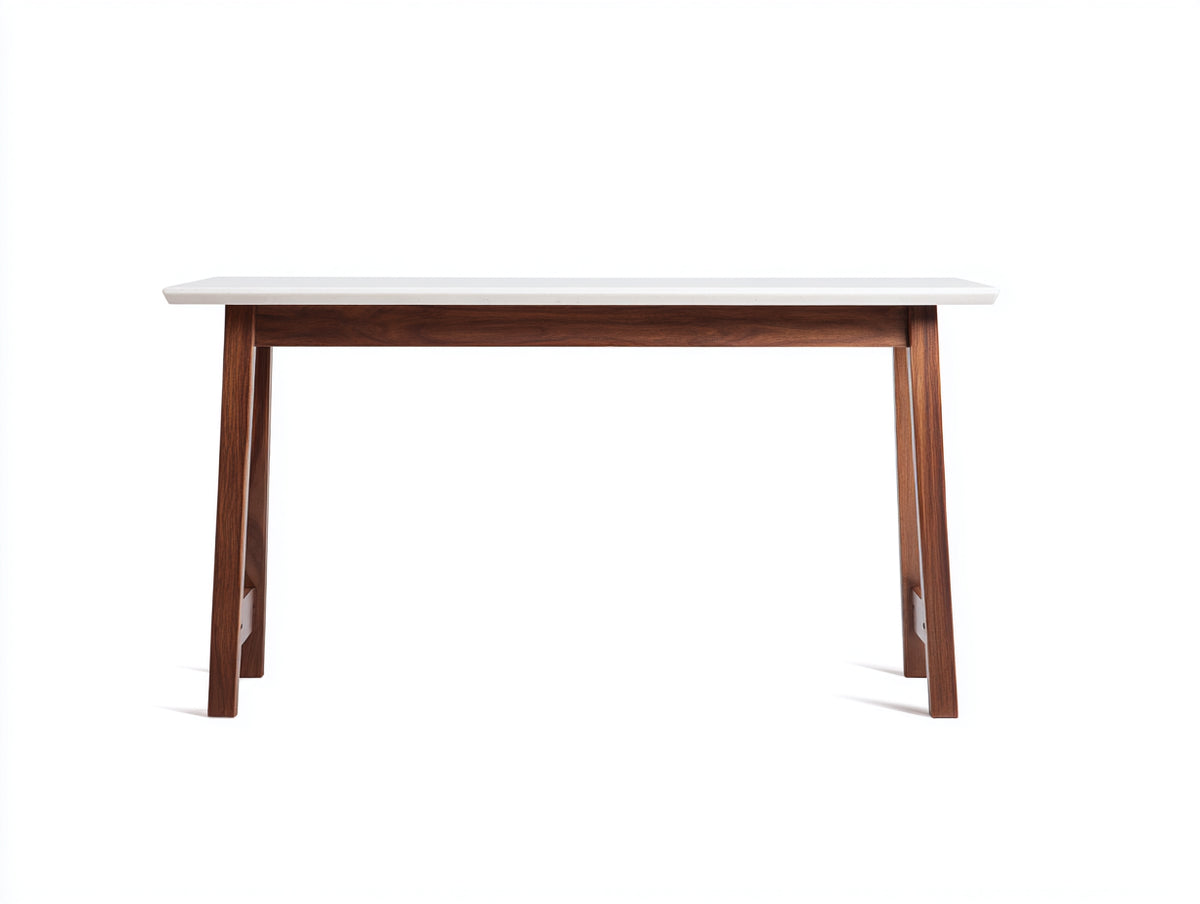 Console 130×38×80 cm - piano bianco e legno marrone scuro - profilo minimale per camera da letto