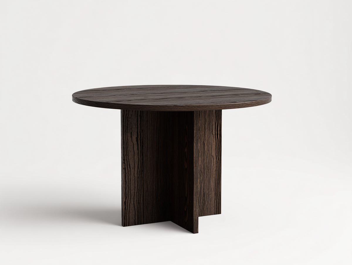 Tavolino Da Caffè 100×100×43 cm - legno marrone scuro - piano circolare con base a pannelli incrociati per soggiorno