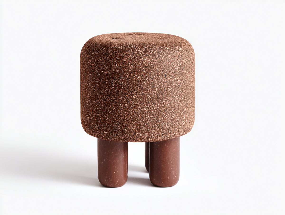 Pedale imbottito 43×43×54 cm - tessuto marrone ramato puntinato - seduta cilindrica con tre gambe per Camera Da Letto