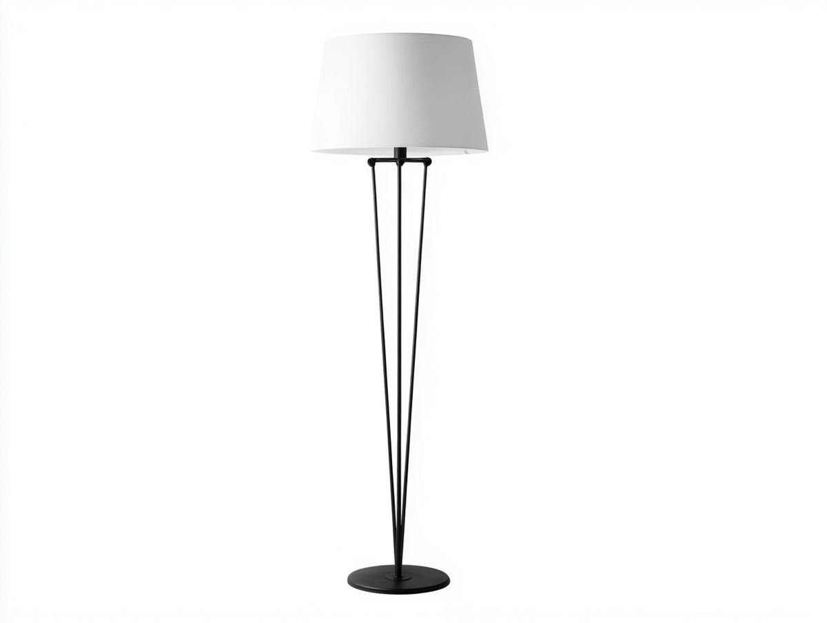 Lampada da scrivania alta 42×42×150 cm - metallo nero e tessuto bianco - struttura a tre aste per camera da letto