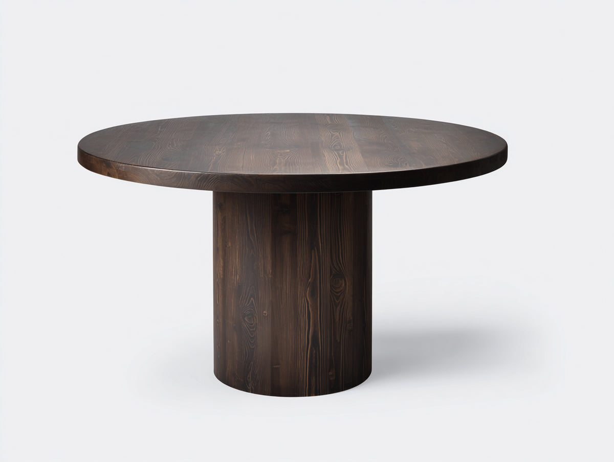 Tavolino Da Caffè 100×100×45 cm - legno marrone scuro - piano rotondo con base cilindrica centrale per soggiorno