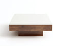 Tavolino Da Caffè rettangolare 110×70×38 cm - piano bianco e legno noce - base bassa centrale per soggiorno