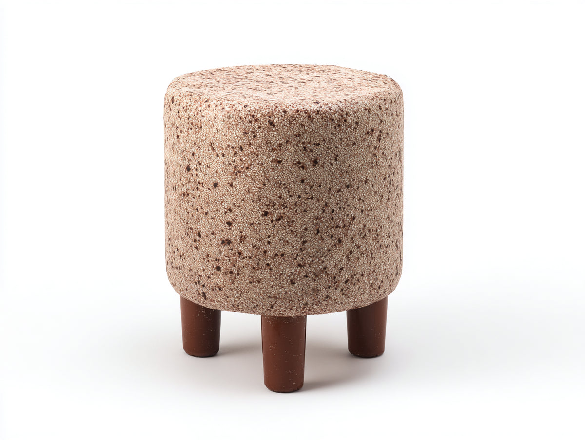 Poggiapiedi imbottito 45×45×50 cm - tessuto beige e marrone - forma cilindrica morbida per camera da letto