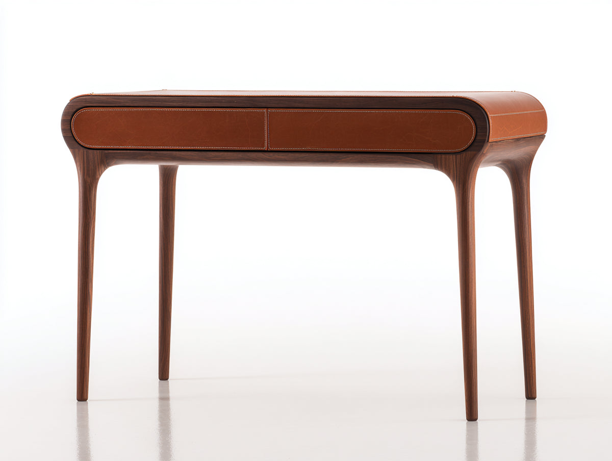 Console da camera 135×42×82 cm - legno marrone scuro e rivestimento marrone - stile contemporaneo con contenimento