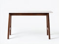 Console 128×36×79 cm - piano bianco effetto pietra e legno marrone scuro - linea inclinata per camera da letto