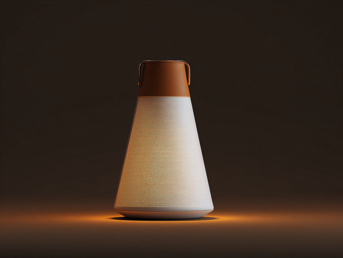 Lampada Da Scrivania 19×19×33 cm - diffusore testurizzato bianco e pelle cuoio - profilo conico con LED caldo per camera da letto