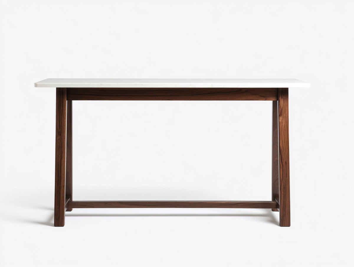 Console 120×38×79 cm - piano composito bianco e legno noce scuro - telaio rettangolare con traversa bassa per camera da letto