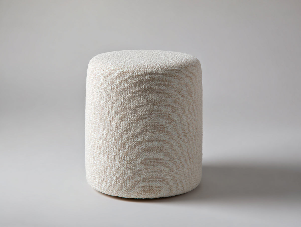 Pouf cilindrico 46×46×50 cm - tessuto panna - seduta compatta per camera da letto